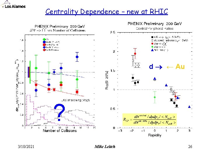 Centrality Dependence – new at RHIC d ← Au ? 3/10/2021 Mike Leitch 26