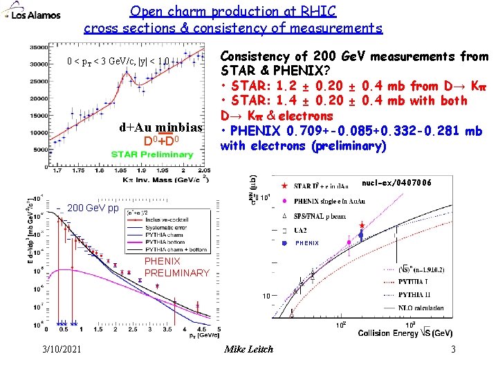 Open charm production at RHIC cross sections & consistency of measurements 0 < p.
