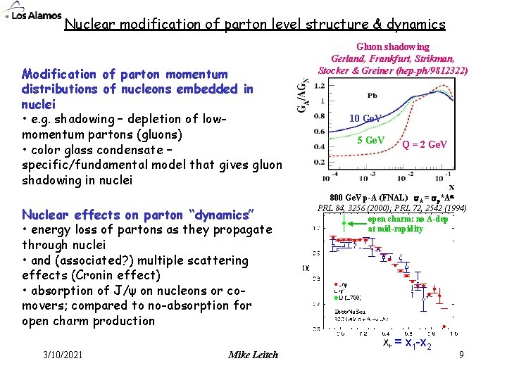 Nuclear modification of parton level structure & dynamics Modification of parton momentum distributions of