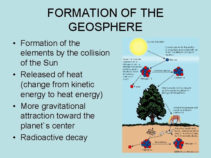 FORMATION OF THE GEOSPHERE • Formation of the elements by the collision of the FORMATION OF THE GEOSPHERE • Formation of the elements by the collision of the