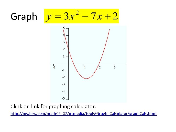 Graph Clink on link for graphing calculator. http: //my. hrw. com/math 06_07/nsmedia/tools/Graph_Calculator/graph. Calc. html