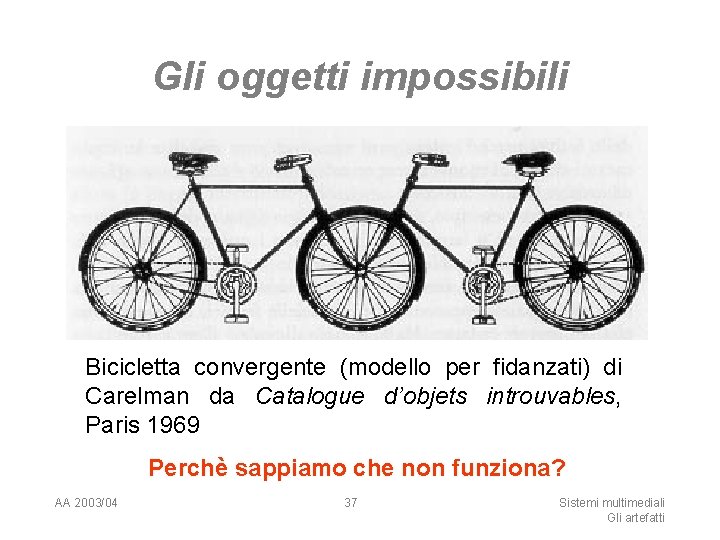 Gli oggetti impossibili Bicicletta convergente (modello per fidanzati) di Carelman da Catalogue d’objets introuvables,