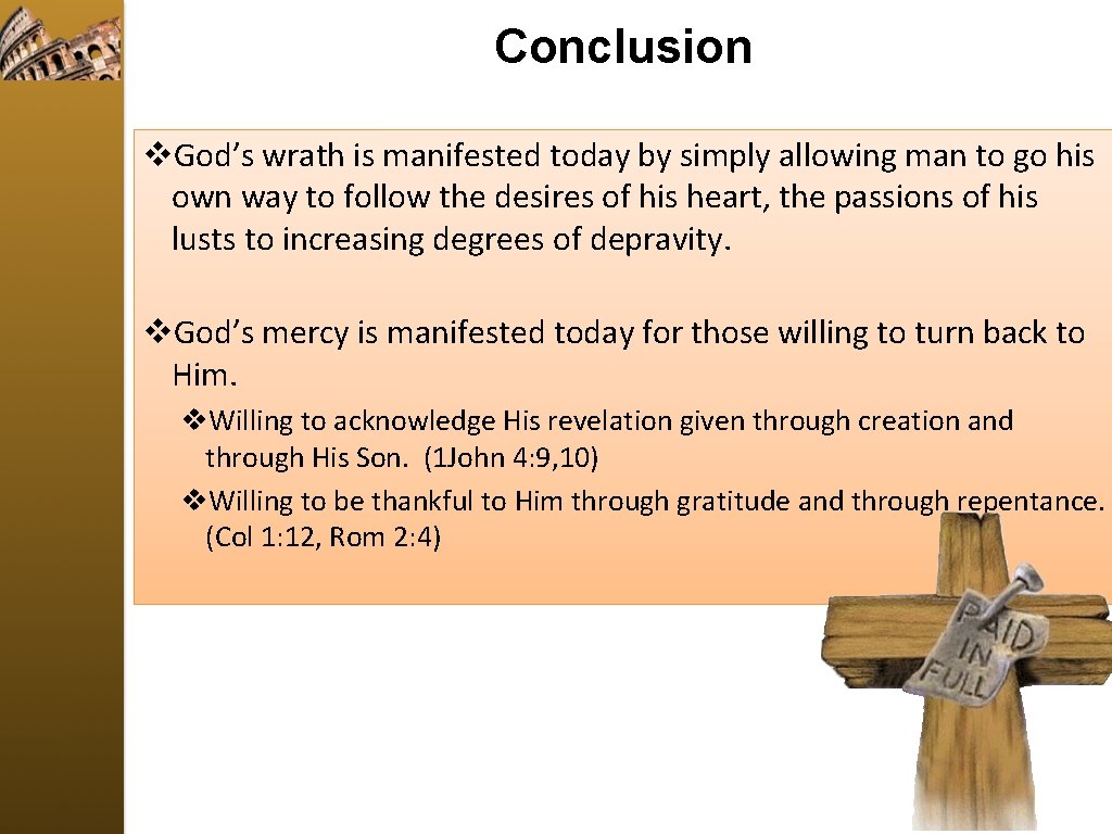 Conclusion v. God’s wrath is manifested today by simply allowing man to go his