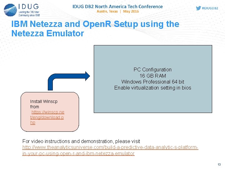 IBM Netezza and Open. R Setup using the Netezza Emulator PC Configuration 16 GB