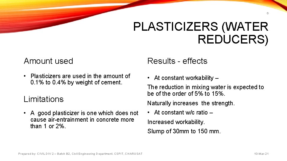 1 CHEMICAL ADMIXTURES MINERAL ADDITIVES Properties and effects