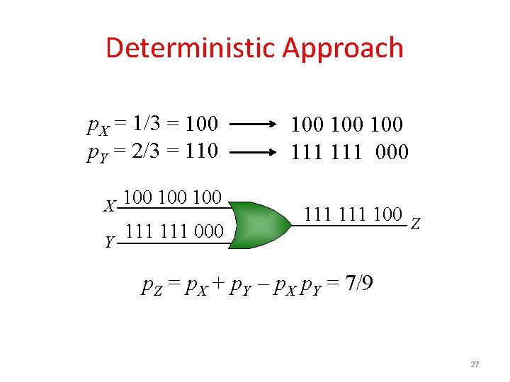 Deterministic Approach p. X = 1/3 = 100 p. Y = 2/3 = 110