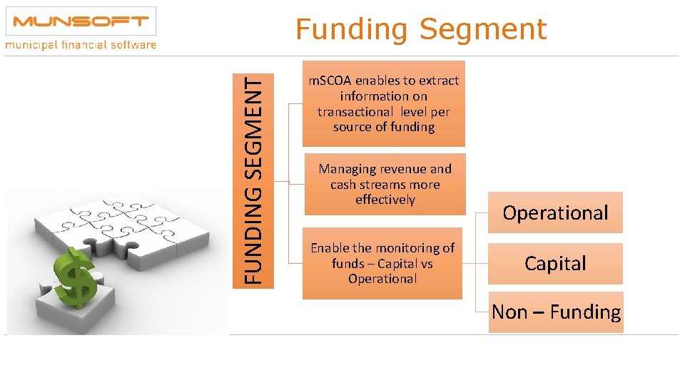 FUNDING SEGMENT Funding Segment m. SCOA enables to extract information on transactional level per FUNDING SEGMENT Funding Segment m. SCOA enables to extract information on transactional level per