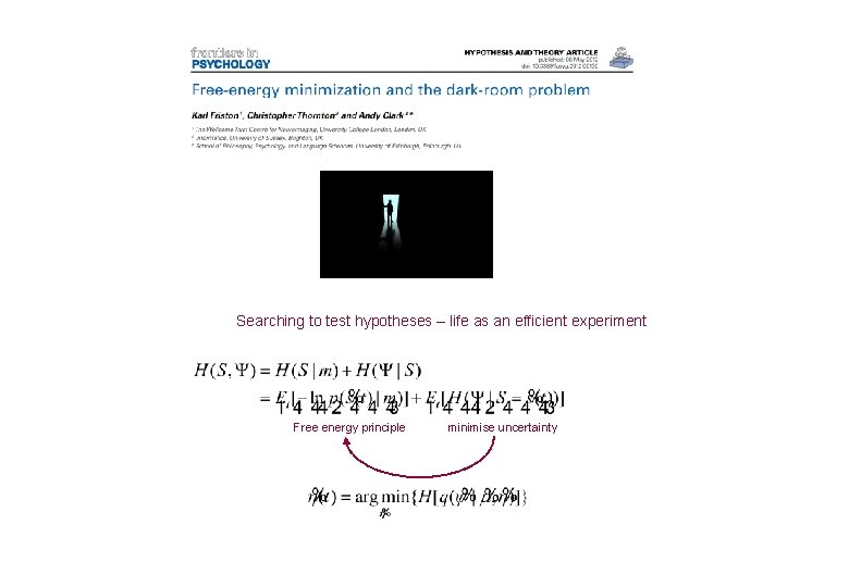 Searching to test hypotheses – life as an efficient experiment Free energy principle minimise