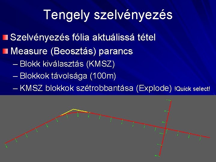 Tengely szelvényezés Szelvényezés fólia aktuálissá tétel Measure (Beosztás) parancs – Blokk kiválasztás (KMSZ) –