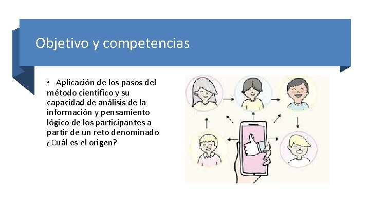Objetivo y competencias • Aplicación de los pasos del método científico y su capacidad Objetivo y competencias • Aplicación de los pasos del método científico y su capacidad