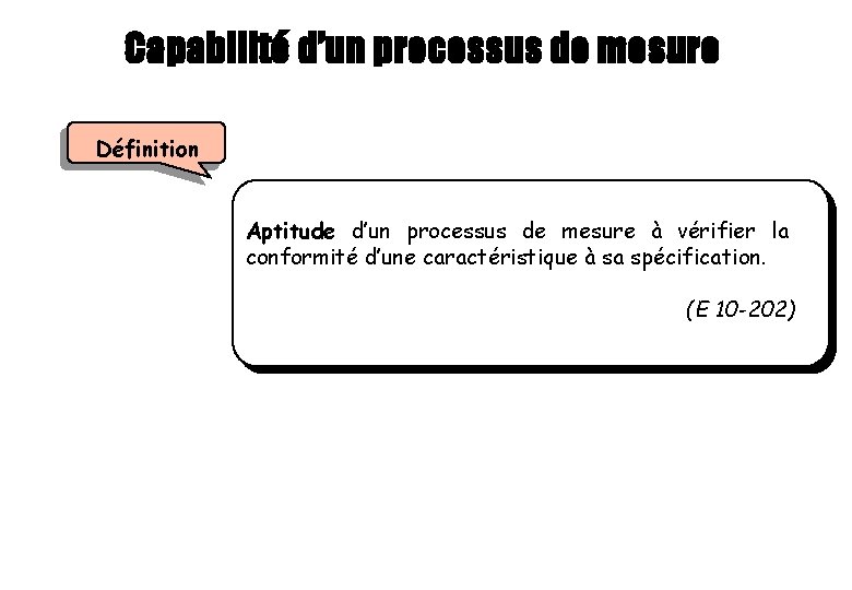 Capabilité d’un processus de mesure Définition Aptitude d’un processus de mesure à vérifier la Capabilité d’un processus de mesure Définition Aptitude d’un processus de mesure à vérifier la