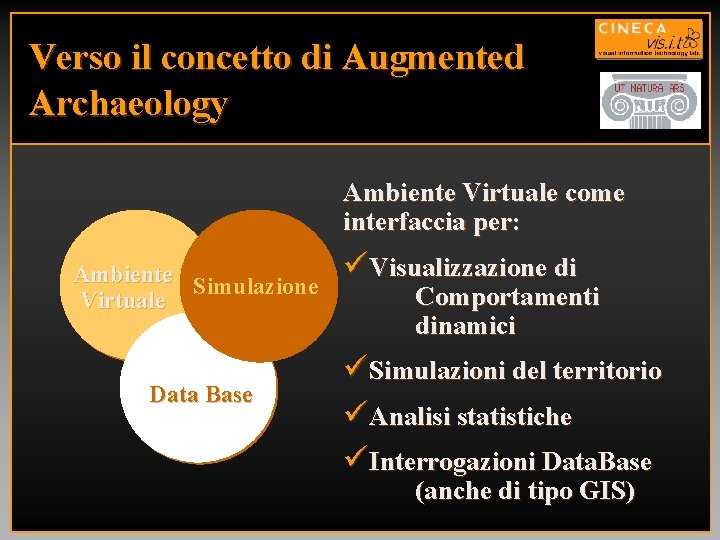 Verso il concetto di Augmented Archaeology Ambiente Virtuale come interfaccia per: Ambiente Simulazione Virtuale