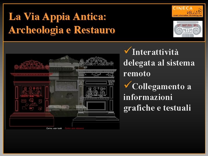 La Via Appia Antica: Archeologia e Restauro üInterattività delegata al sistema remoto üCollegamento a