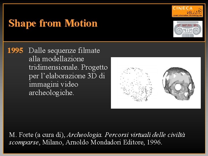 Shape from Motion 1995 Dalle sequenze filmate alla modellazione tridimensionale. Progetto per l’elaborazione 3