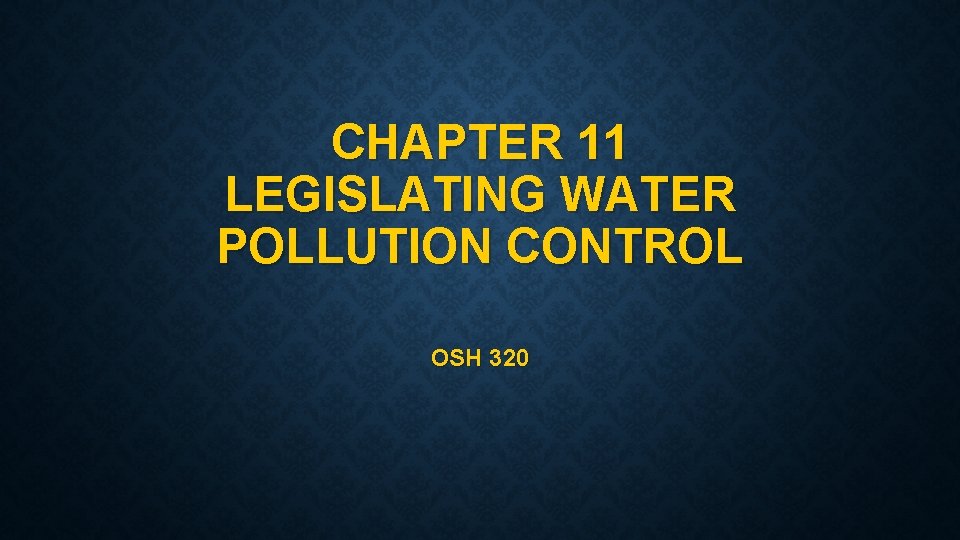 CHAPTER 11 LEGISLATING WATER POLLUTION CONTROL OSH 320 