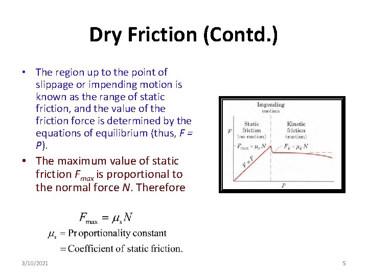 Dry Friction (Contd. ) • The region up to the point of slippage or