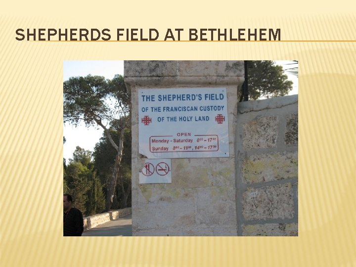 SHEPHERDS FIELD AT BETHLEHEM SHEPHERDS FIELD AT BETHLEHEM