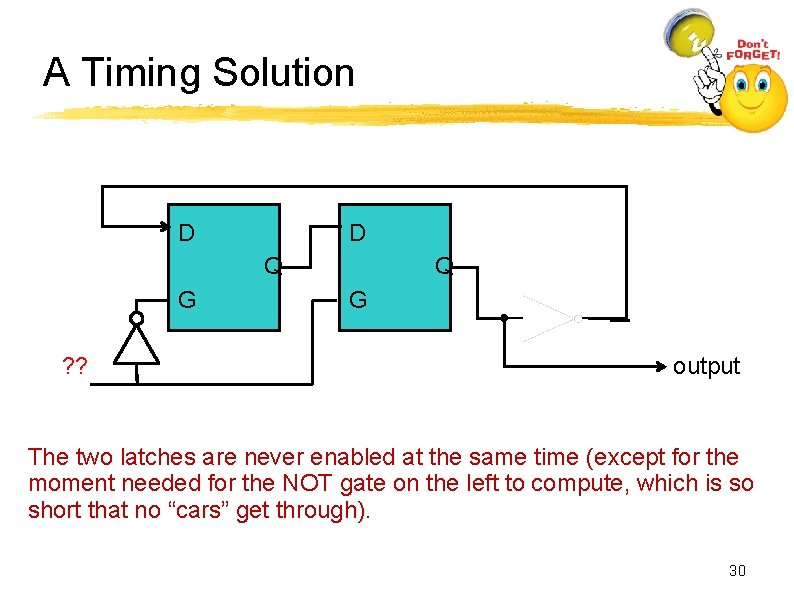 A Timing Solution D D Q G ? ? Q G output The two