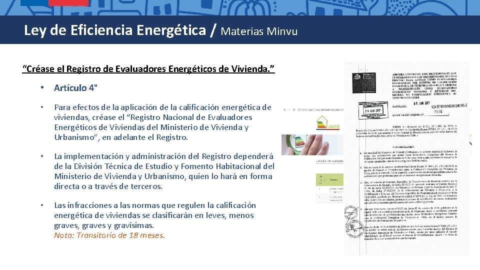 Ley de Eficiencia Energética / Materias Minvu “Créase el Registro de Evaluadores Energéticos de