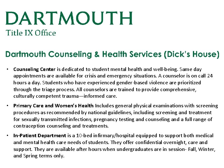  • Counseling Center is dedicated to student mental health and well-being. Same day