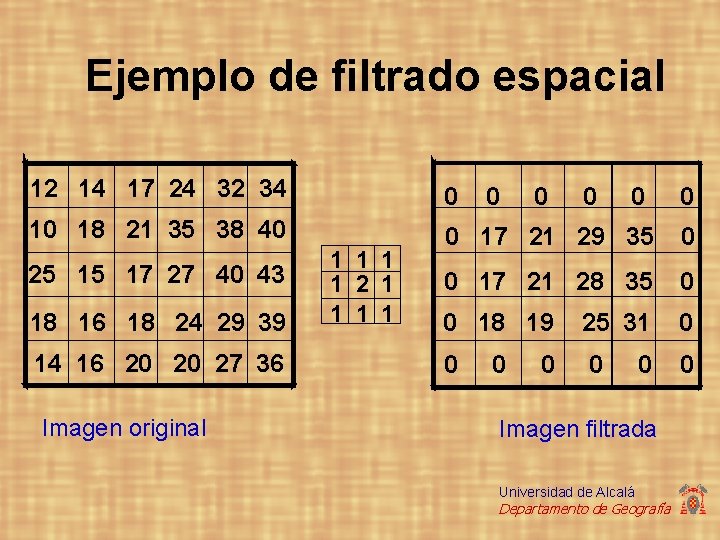 Ejemplo de filtrado espacial 12 14 17 24 32 34 0 10 18 21
