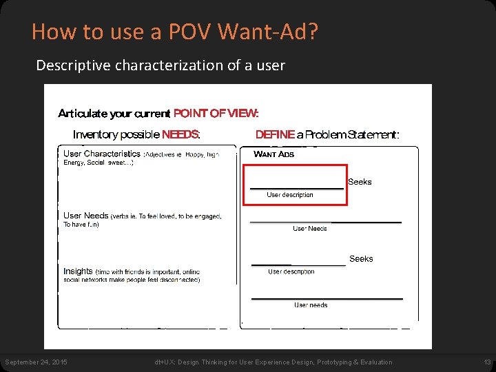 How to use a POV Want-Ad? Descriptive characterization of a user September 24, 2015