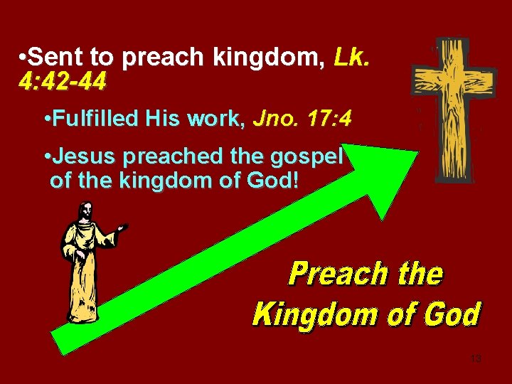  • Sent to preach kingdom, Lk. 4: 42 -44 • Fulfilled His work,