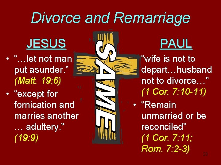 Divorce and Remarriage JESUS • “…let not man put asunder. ” (Matt. 19: 6)