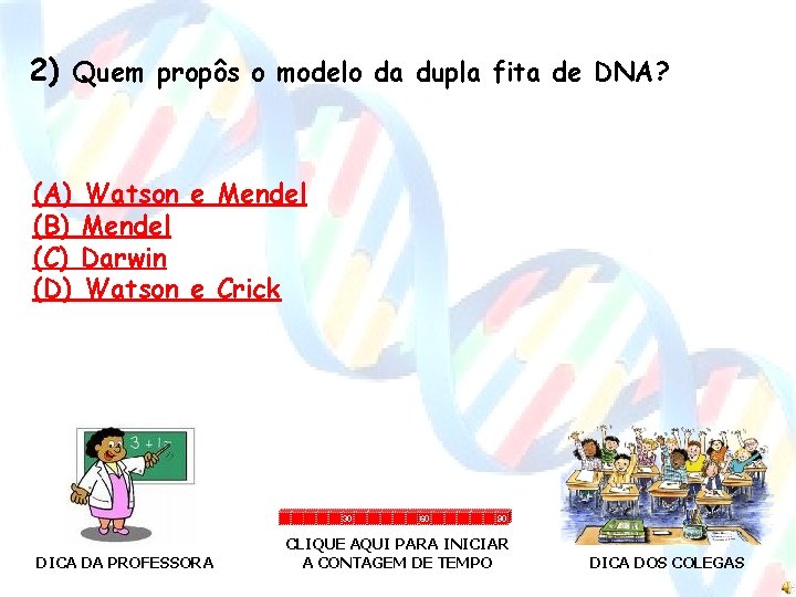 2) Quem propôs o modelo da dupla fita de DNA? (A) (B) (C) (D)