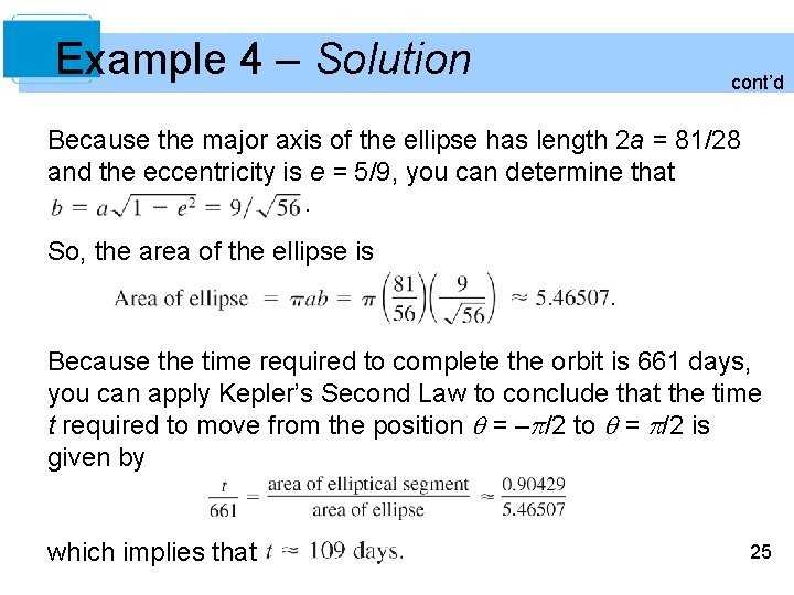 Example 4 – Solution cont’d Because the major axis of the ellipse has length