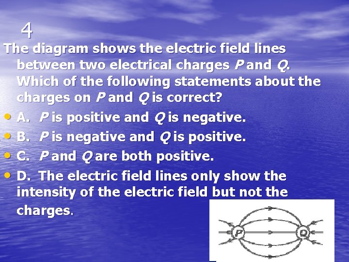 4 The diagram shows the electric field lines between two electrical charges P and