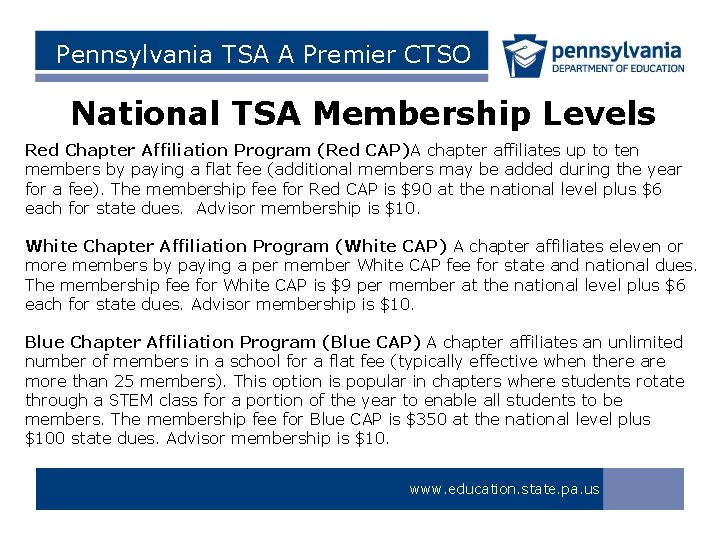 Pennsylvania TSA A Premier CTSO National TSA Membership Levels Red Chapter Affiliation Program (Red
