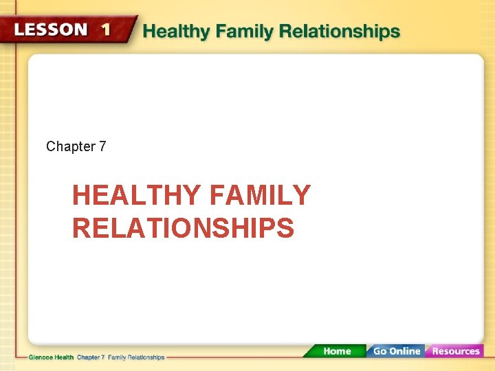 Chapter 7 HEALTHY FAMILY RELATIONSHIPS 