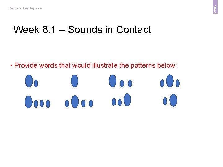 Anglistics Study Programme Week 8. 1 – Sounds in Contact • Provide words that