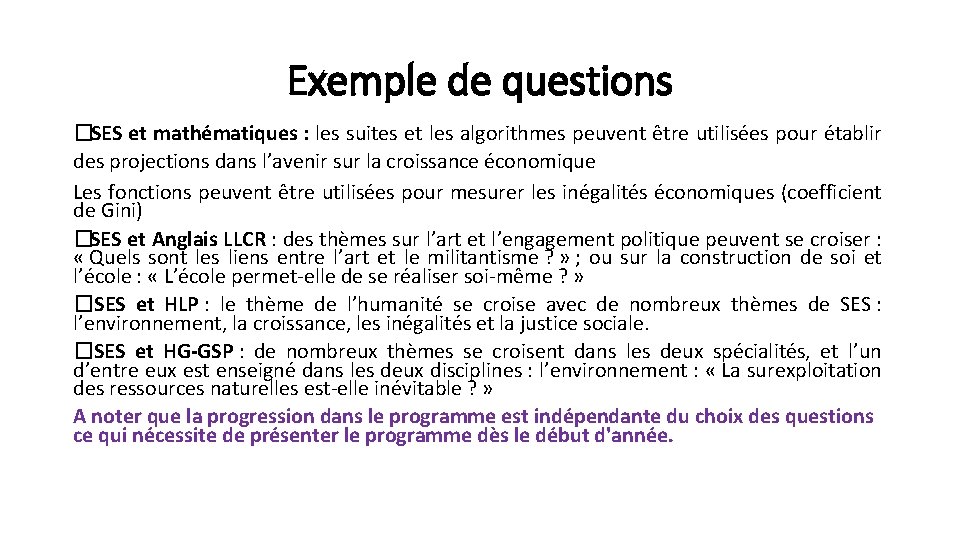 Exemple de questions � SES et mathématiques : les suites et les algorithmes peuvent Exemple de questions � SES et mathématiques : les suites et les algorithmes peuvent