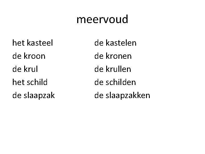 meervoud het kasteel de kroon de krul het schild de slaapzak de kastelen de