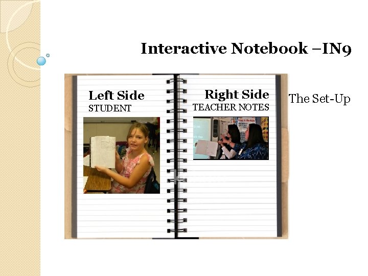 Interactive Notebook –IN 9 Left Side STUDENT Right Side TEACHER NOTES The Set-Up 