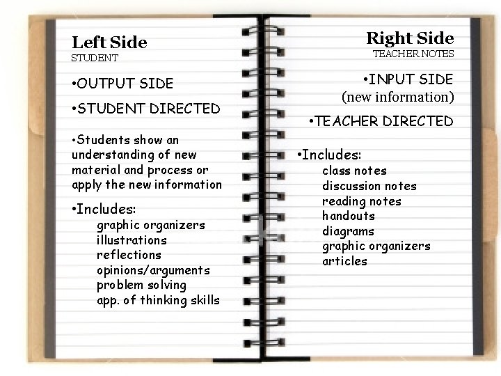 Right Side Left Side TEACHER NOTES STUDENT • OUTPUT SIDE • STUDENT DIRECTED •