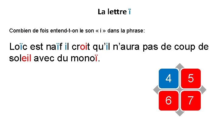 La lettre ï Combien de fois entend-t-on le son « i » dans la