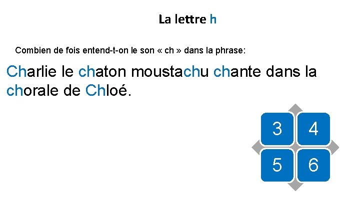 La lettre h Combien de fois entend-t-on le son « ch » dans la