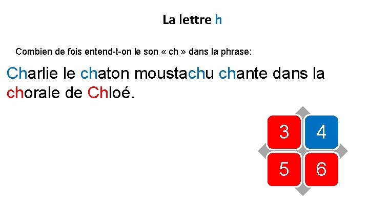 La lettre h Combien de fois entend-t-on le son « ch » dans la