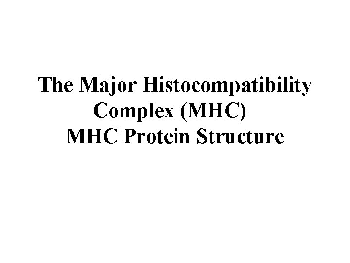 The Major Histocompatibility Complex (MHC) MHC Protein Structure 