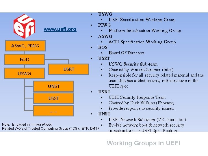  • USWG • UEFI Specification Working Group • PIWG www. uefi. org •