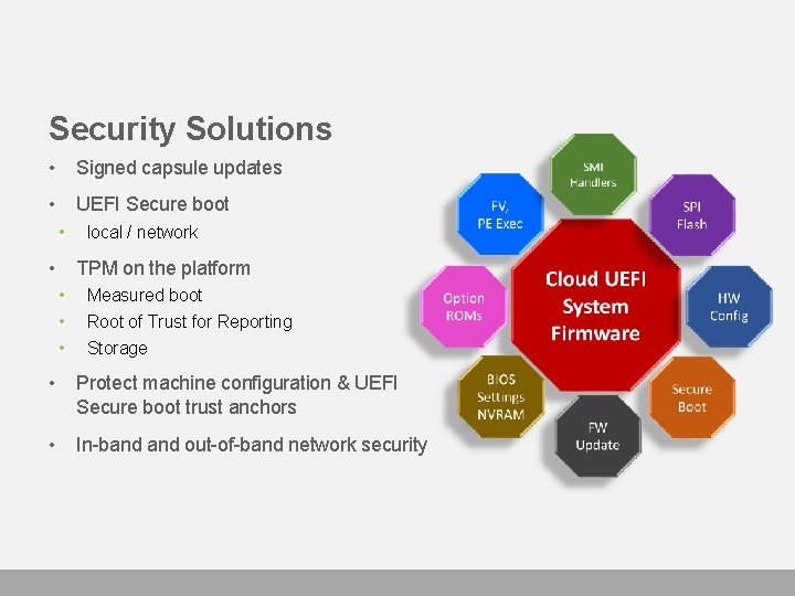 Security Solutions • Signed capsule updates • UEFI Secure boot • • local /