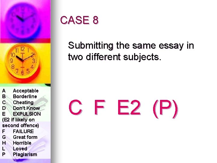 CASE 8 Submitting the same essay in two different subjects. A Acceptable B Borderline