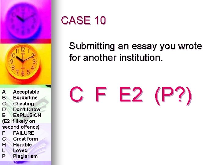 CASE 10 Submitting an essay you wrote for another institution. A Acceptable B Borderline