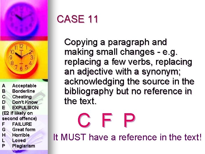 CASE 11 A Acceptable B Borderline C Cheating D Don’t Know E EXPULSION (E