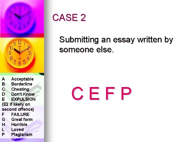 CASE 2 Submitting an essay written by someone else. A Acceptable B Borderline C