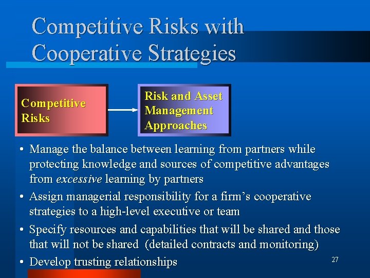 Competitive Risks with Cooperative Strategies Competitive Risks Risk and Asset Management Approaches • Manage