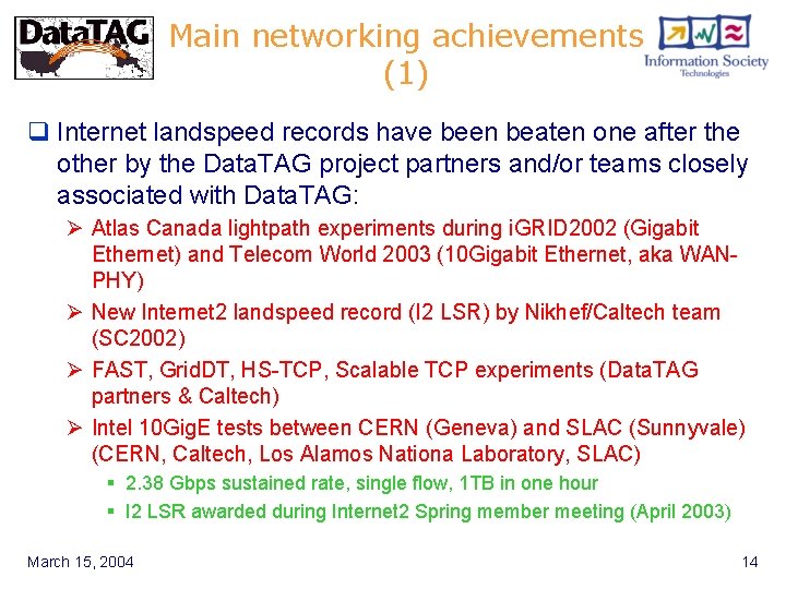 Main networking achievements (1) q Internet landspeed records have been beaten one after the